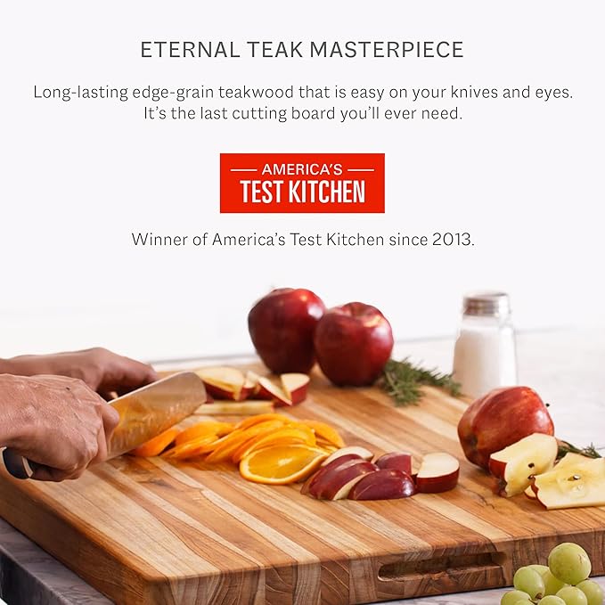 Teakhaus Cutting Board - Small (S) Wood Cutting Board with Juice Groove (14”L x 10”W) Holiday Gift Ideas for Men and Women - Gift-Ready, Thin, Lightweight, Reversible, Knife Friendly - FSC Certified