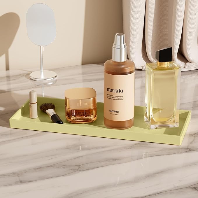 Mriluvy Vanity and Bathroom Tray, 15" ABS Countertop Organizer,Waterproof Vanity Tray for Toilet Tank,Perfume,Soap,Keys,Bathroom Accessories,Kitchen and Bath Trays,Non Slip Small Trays,Gold