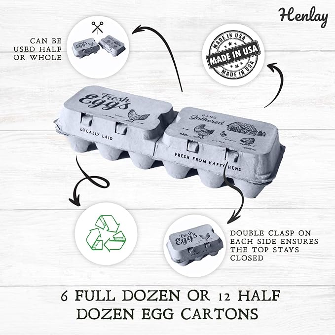 Half Dozen Egg Cartons- Full Dozen Can Split to Half Dozen Size- Each Carton Securely Holds 6 or 12 Extra Large Eggs (Natural, 250)