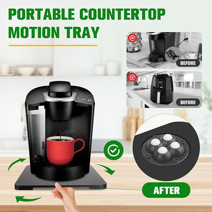 Appliance Slider 360° Rolling Tray for Coffee Maker Bamboo Coffee Pot Slider Tray Countertop Rotation Sliding Tray with Wheels, Small Appliances Mat Easily from Under the Cabinet Black(13.9"×11.6")