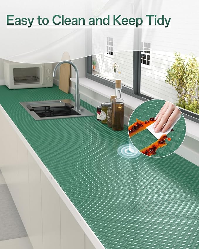 Shelf and Drawer Liner for Kitchen Cabinet, Non-Adhesive 24in x 360in Waterproof Contact Paper Refrigerator Liners Thickened Durable EVA Material Non Slip Mat for Dresser Cupboard Pantry Protector