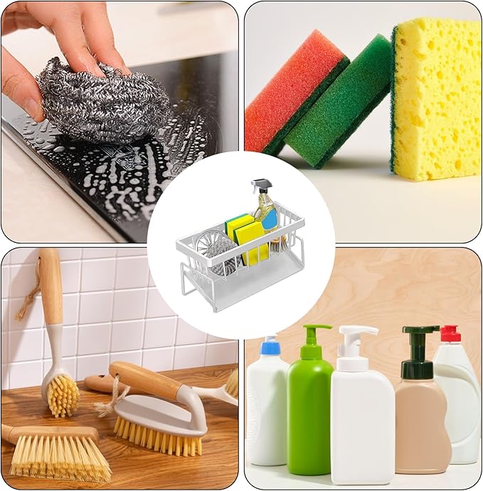 kitchen sink caddy, dish sink sponge holder (Without rod-white)