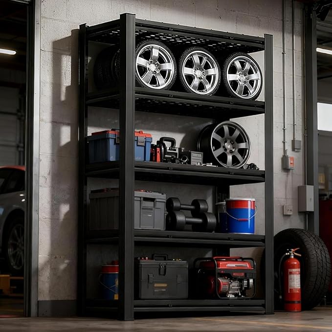 72" H x 36.12" W x 16" D Instrial 5-Heavy-Duty-Shelf Storage-Rack Adjustable Shed Shelving Metal Shelves Steel (Wire) Garage Bin Shelving Unit-s Organizer System for Basement/Kitchen, Black