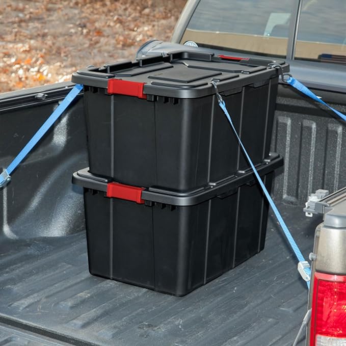 Sterilite 12-Pack Industrial Tote, Plastic Storage Bins with Lids, 27 Gallon, Black - Heavy-Duty Organizing Containers for Closet, Bathroom, and Office