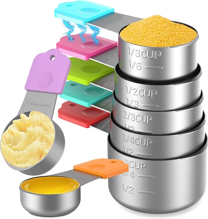 Minteem Magnetic Measuring Cups, 7 Stainless Steel Nesting Measuring Cup Set for Measuring Dry or Liquid Ingredients