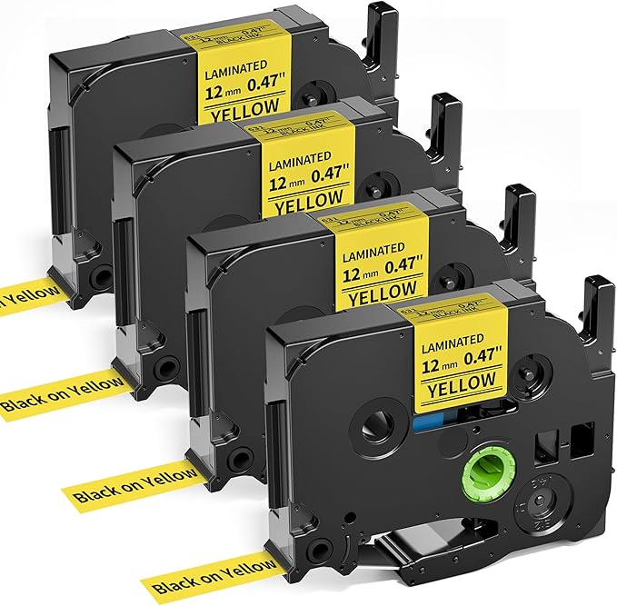 Replacement for Brother TZe-631 TZe631 TZe TZ Tape 12mm 0.47 Laminated Yellow P Touch Label Maker Tape, Compatible with Brother PT-D210 PT-H110 PT-D220 PT-D400 Label Makers, 4-Pack