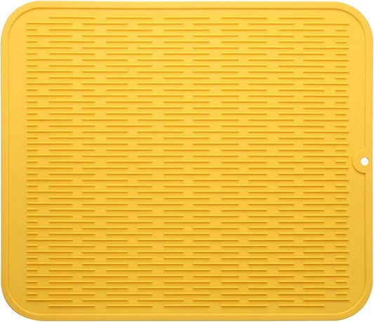 Silicone Dish Drying Mat for Multiple Usage,Easy clean,Eco-friendly,Heat-resistant Silicone Mat for Kitchen Counter or Sink,Refrigerator or Drawer Liner Yellow XL 18 inches x 16 inches