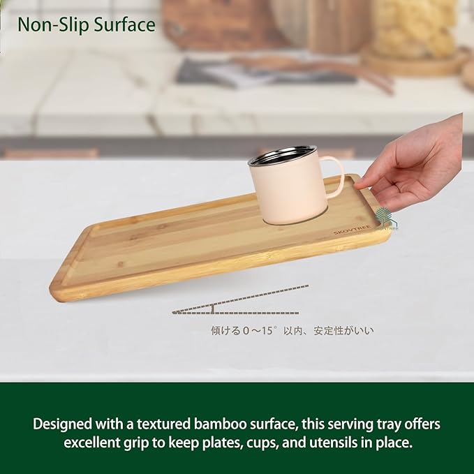 Skovtree Bamboo Tray for Serving Food, Tray for Eating and Serving Coffee, Tea, 13.0×9.1 Inch