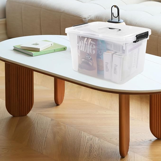 Vababa 10.5 Quart Clear Latch Storage Box with Handle, 4-Pack Plastic Storage Bin withLid