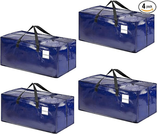 CHVEGLUZ 4 Packs Moving Bag Heavy Duty Extra Large,Storage Bags with Zipper&Handles, Sturdy&Durable Clothes Storage Bag Totes for College Dorm Essentials, Moving Boxes for College Supplies, Blue