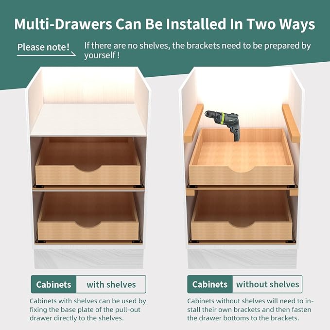 SITOO Pull Out Drawers for Kitchen Cabinets, Fully Assembled Wood Cabinet Pull Out Drawer, Pull Out Cabinet Organizer, Fast and Easy DIY Installation, 23”W x 21”D