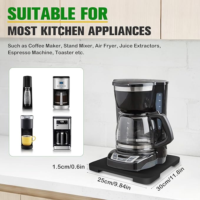 Appliance Slider 360° Rolling Tray for Coffee Maker Bamboo Coffee Pot Slider Tray Countertop Rotation Sliding Tray with Wheels, Small Appliances Mat Black (Small 11.8" × 9.8" × 0.6")