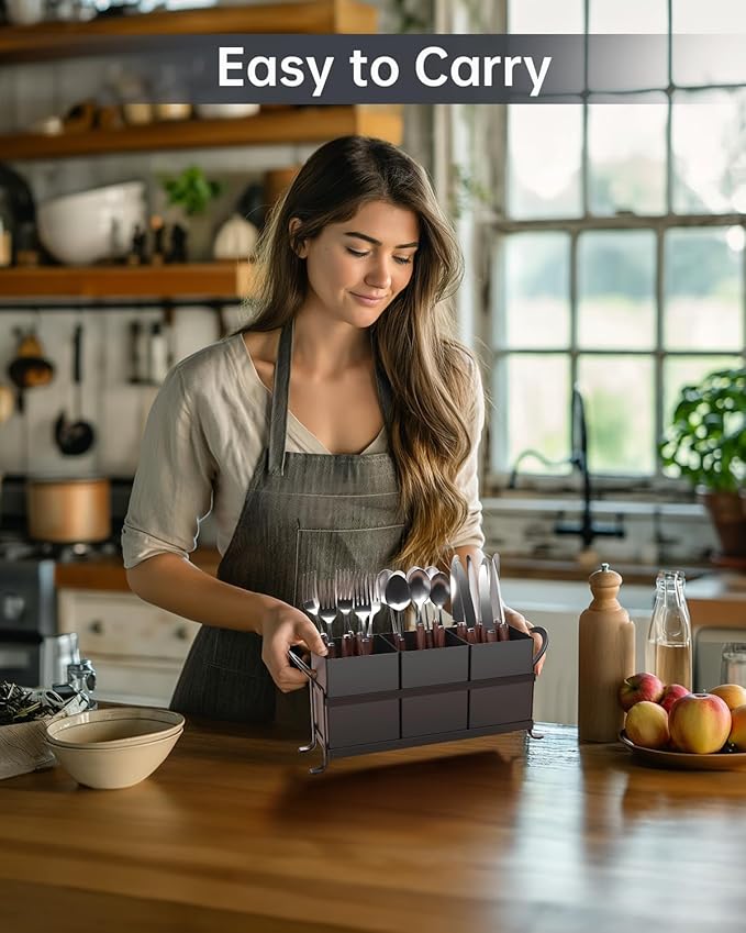 GaryVault Black Kitchen Utensil Holder - Elegant Silverware Holder, Versatile Picnic and Flatware Caddy, Ideal for Modern Countertop Storage Solutions