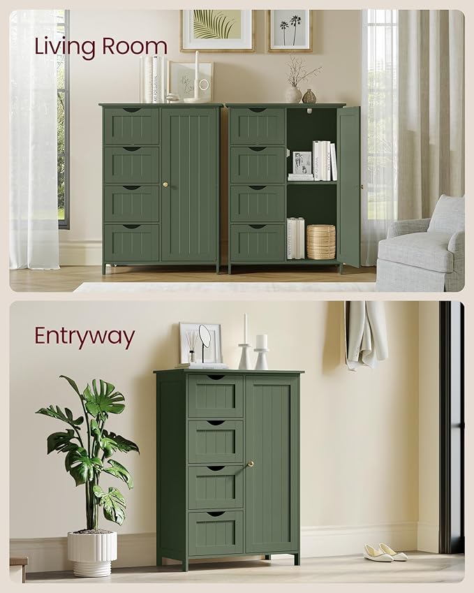 VASAGLE Storage Cabinet with Drawers, Freestanding Floor Cabinet with Door, 11.8 x 21.7 x 32.3 Inches, Adjustable Shelf, for Bathroom, Living Room, Kitchen, Sage Green ULHC041CH01S