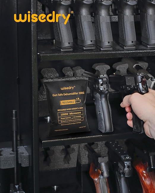 wisedry 200 Grams x 2 Packs Gun Safe Dehumidifier, Reusable Moisture Absorber for Gun Safes, Rechargeable Gun Safe Silica Gel Desiccant