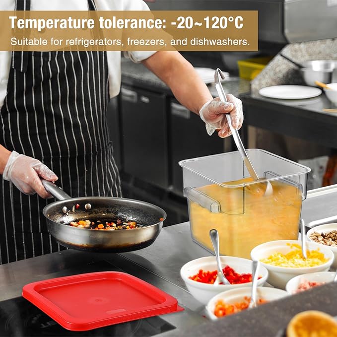 Suclain 2 Pcs Square Food Storage Container Polycarbonate Clear Food Container with Red Lid Commercial Rice Storage with Red Graduations for Commercial Kitchen (6 Qt)