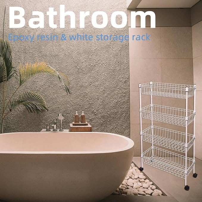 NSF white 4-layer storage rack, refrigerator crevice rack, washing machine crevice rack, laundry room dirty clothes storage, multifunctional household epoxy resin deep mesh basket
