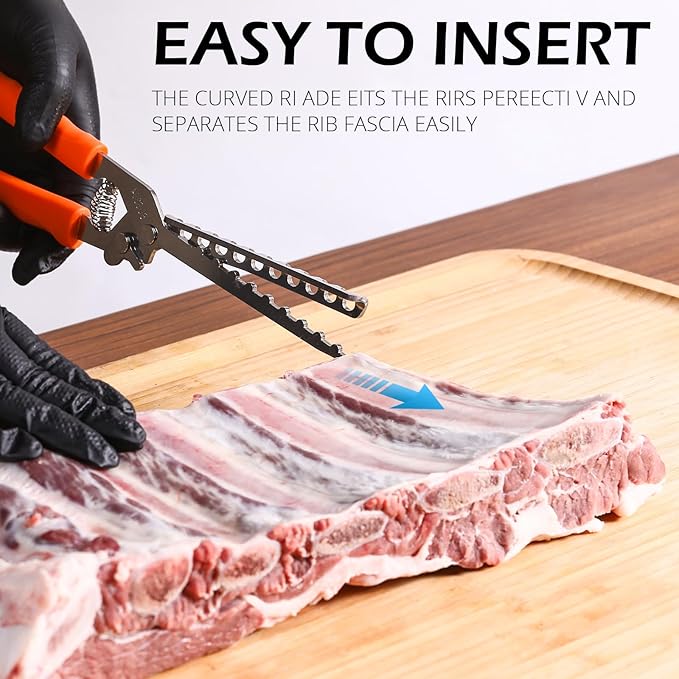 Rib Membrane Removal Tool, Thick Stainless Steel Rib Prep Tool Membrane Remover, Effortless BBQ Rib Prep, Pork Rib Skinner, and Meat Preparation, BBQ Set Enthusiasts Master (Black)