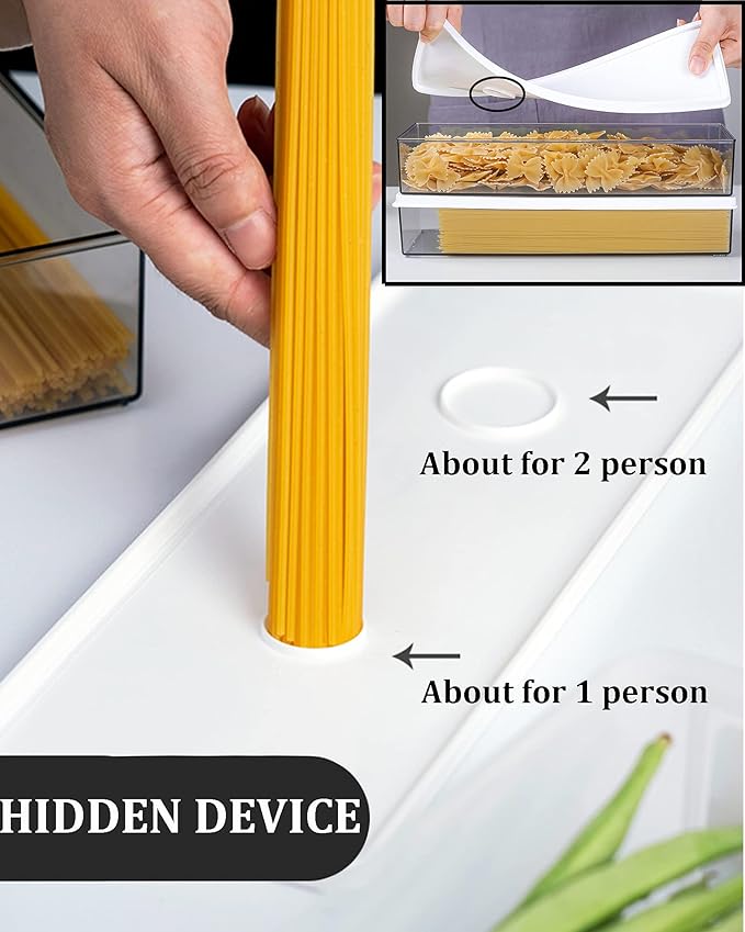 Hanobe Pasta Containers for Pantry Large Spaghetti & Noodle Canister Clear Cereal Storage Organizer Set with Lock Lids Durable BPA-free Plastic Food Keeper for Fridge Kitchen Cabinet (6, 37oz)