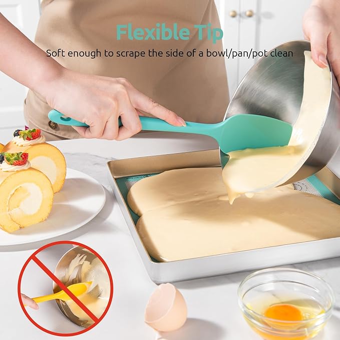 U-Taste 600ºF Heat Resistant Silicone Spatulas: Flexible Food-Grade Silicon Baking Scraper, Kitchen Cooking Mixing Utensils with Upgraded Sturdy Handle Tip for Nonstick Cookware (4-Pc., Teal)