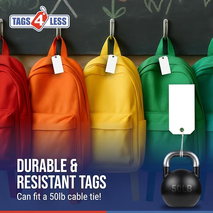 Tags 4 Less 15 Mil Blank Plastic Hang Tags with Attached Wires – 2" x 4" Heavy Duty Waterproof Hanging Labels for Outdoor Tagging, Equipment, Luggage, Valves & More (White, Pack of 50)