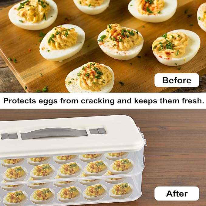 BSTKEY Deviled Egg Containers with Lid, 3 Layer Deviled Egg Platter Carrier Trays for 36 Eggs, Fridge Stackable Portable Egg Holder with Handle for Home Kitchen Party Easter Picnic