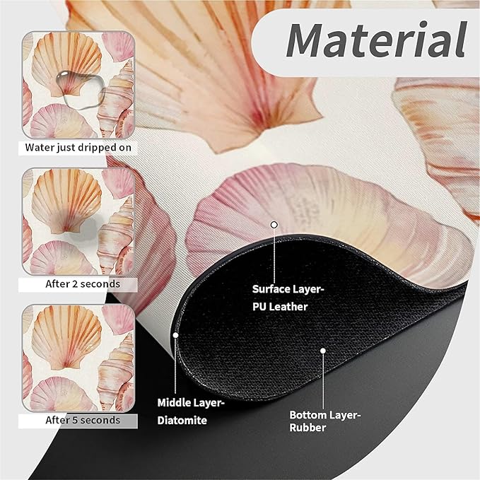 Kitchen Sink Splash Guard，watercolor seashells Faucet Mat Sink Gadgets-Super Absorbent Fast Drying Mat Drip Catcher for Kitchen, Bathroom,Sink Mat, Dish Drying Mat, Bathroom(15" X 5.5" )