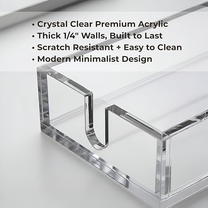 Luxury Clear Acrylic Napkin & Guest Towel Holder for Bathroom, Kitchen and Dining Table