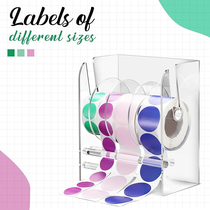 Qilery Adjustable Label Dispenser Acrylic Roll Sticker Dispenser Sticker Holder Organizer Label Stand for Holding Office and Home(4 Disks)