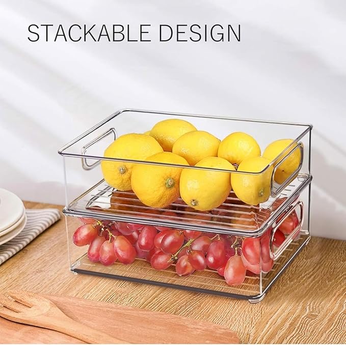 7 Pack Refrigerator Organizer Bins, 4 Sizes Stackable Clear Pantry Storage Bins with Handles for Fridge, Freezer, Shelves, Drawer, Bins, Snack Organizer for Home & Kitchen