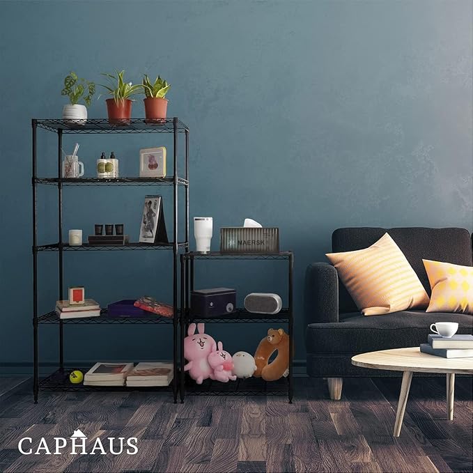 CAPHAUS NSF Black Adjustable Shelf Wire Shelving Unit w/Liner, Basement Storage Shelving, Metal Steel Storage Shelves, Garage Shelving Storage Organizer, Utility Shelf, 4-Tier W/Wheels