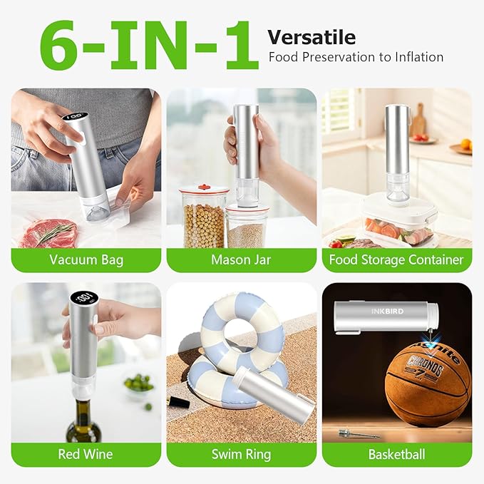 INKBIRD Sous Vide Vacuum Sealer Set - 10PCS Reusable Sous Vide Bags with Air Valve, Hand Vacuum Sealer Pump with Reusable Vacuum Sealer Bags for Anova, Joule Cookers, BPA Free Sous Vide Cooking Kit