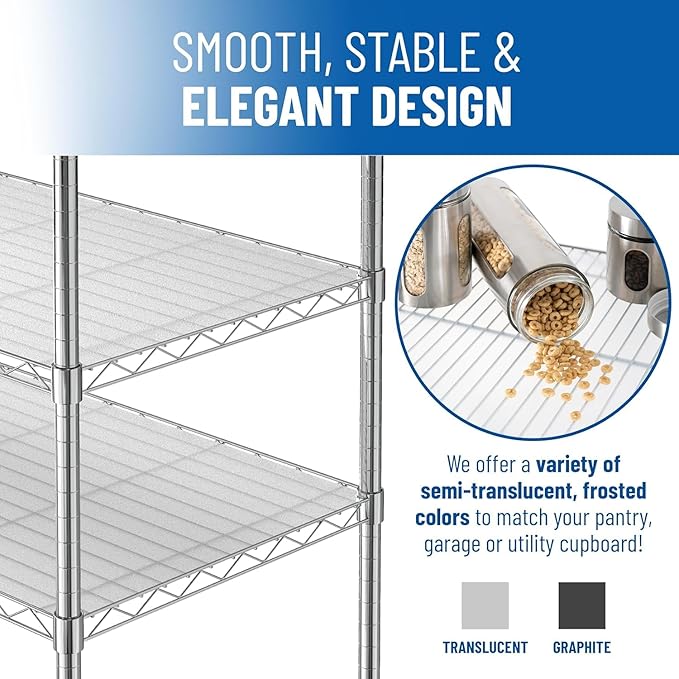 Shelf Liners for Wire Shelf System: Set of 5 in Graphite: 24 x 60 inch: Plastic Wire Shelving Shelf Mats