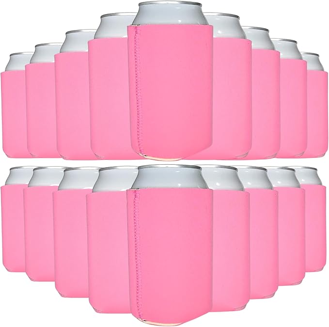 TahoeBay Neoprene Can Cooler Sleeves (50-Pack) Bulk Blank Sublimation Blanks for Vinyl Regular Size Plain Beer Coolers for Soda Cans & Bottles Black, White, Solid Color Set (Neon Pink)