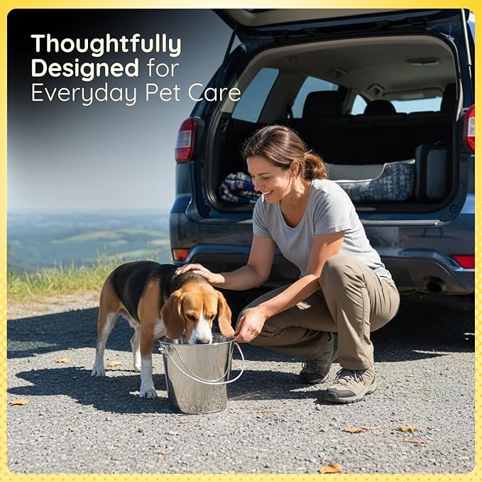 6 Quart Stainless Steel Flat Side Bucket | Durable Heavy Duty Food & Water Feeding Pails for Dog Cat Goat Sheep | Fits kennels Cages Critter Crates Hanging Pet Pail | Multipurpose Buckets