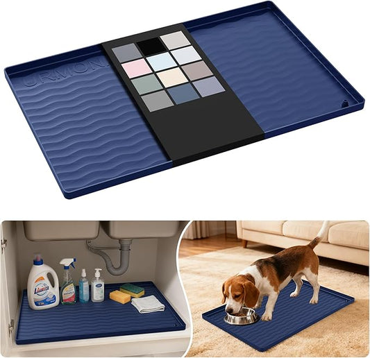 URMONA Waterproof Silicone Under Sink Mat 22'' x 14'' Shelf Liner for Kitchen and Bathroom, Cabinet and Counter Protector, Storage and Organizers, Litter Mat, Pet Cat Puppy Essentials(Navy)