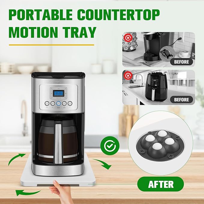 Appliance Slider 360° Rolling Tray for Coffee Maker- Bamboo Coffee Pot Slider Tray Countertop Rotation Sliding Tray with Wheels, Small Appliances Mat White (small 11.8" × 9.8" × 0.6")