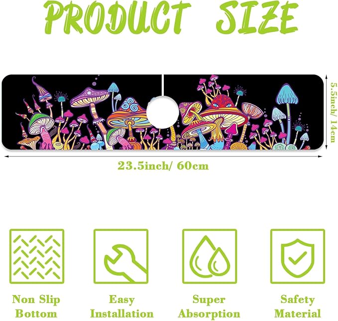 Sink Faucet Absorbing Mat Magic Mushrooms Sink Splash Guard Drying Mat for Kitchen Bathroom Faucet Sinkmat 23.5"X5.5"