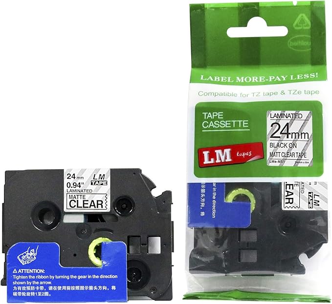 1/Pack LM Tapes - LMeM51 Premium 1" Black Print on Matte Clear Label Compatible with Brother TZe-M51 P-Touch and Includes Tape Color/Size Guide. Replaces TZ-M51 24mm 0.94 Laminated Ptouch.