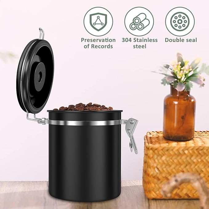 3PCS Coffee Storage Canister 1.5L 51OZ Double Airtight Coffee Beans Container with Date Locator 304 Stainless Steel Kitchen Food Storage Container with Spoon for Tea Sugar