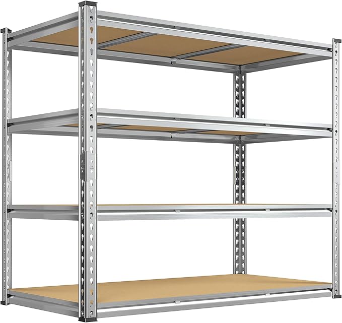 Galvanized Garage Shelving Load 2600LBS, 4-Tier Storage Shelves, Adjustable Garage Storage Shelves, Industrial Shelving, Metal Shelf for Basement, Warehouse, Kitchen, 48" W x 60 "H x 24.1" D