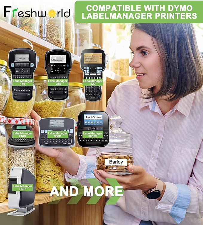 Freshworld Compatible with Dymo D1 Label Tape 3/8 Inch 40913 S0720680 Label Maker Refills d1, Black on White 9mm Refills, for LabelManager 160 210D 260P 280 360D Printer COLORPOP, 23 Ft, 6-Pack