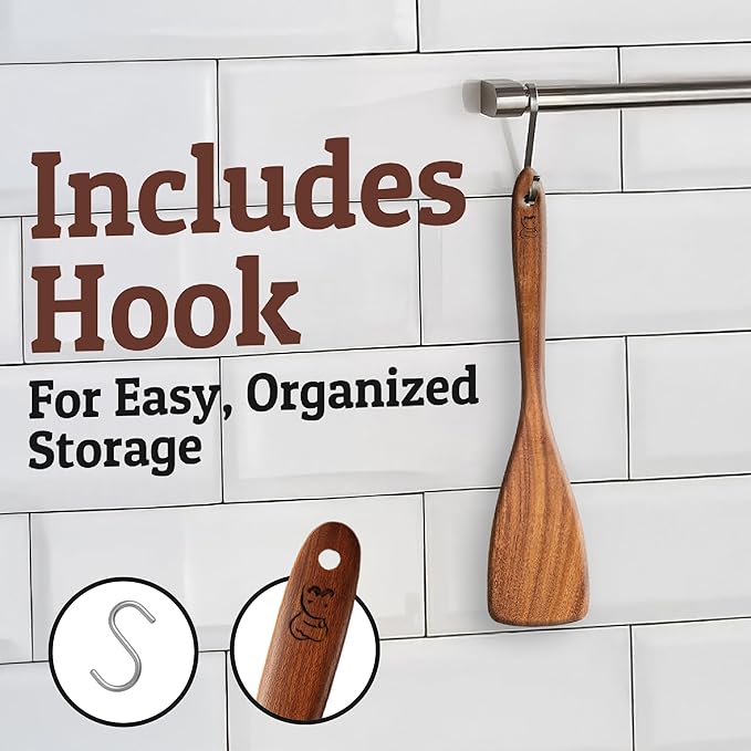 PriorityChef Wooden Spatula for Cooking, Durable Teak Wood Spatula for Flipping, Stirring & Serving – Non Toxic and Nonstick Safe, Hand-Finished, and Easy to Clean Kitchen