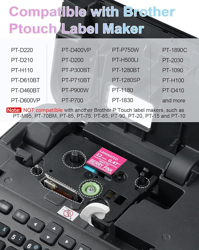 Labelife 6-Pack Replace Brother P Touch Label Tape, TZe TZ Tape 12mm 0.47 Laminated Color Label Maker Tape for Brother PT-D210 PT-H110 PT-D220 PT-D400, White on Pink/Lime Green/Orange/Blue/Green/Black
