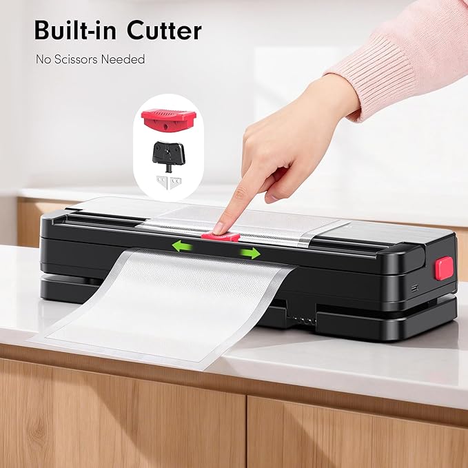 Portable Vacuum Sealer for Food Storage: 75kPa Suction Vacuum Sealer Machine - 4000mAh Rechargeable Battery for Home Kitchens Apartments RVs & Travel - Dry & Moist Food Modes, Built-in Cutter