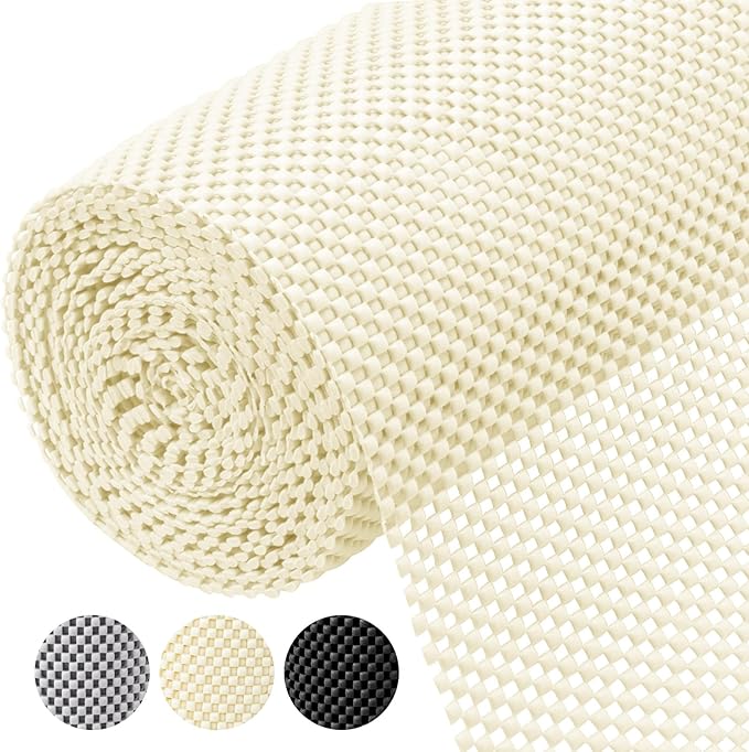 BALEINE Cabinet Liner, Drawer and Shelf Liner for Kitchen Cabinets Non-Adhesive, Non-Slip Protect Desks, Cupboard, Drawers, Shelves, Tableware (17.5 in x 10 Ft, Beige)