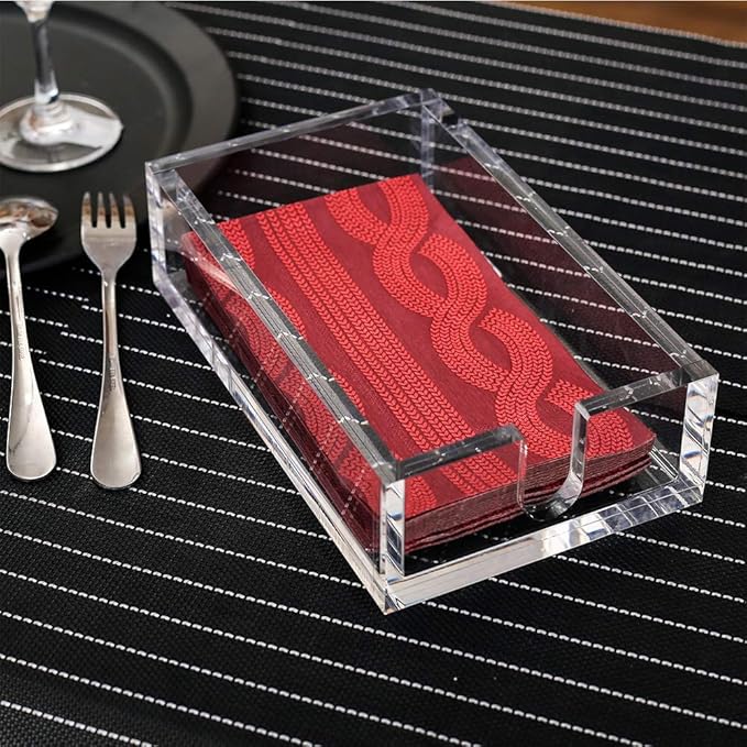IEEK Acrylic Guest Towel Napkin Holder,Clear Bathroom Paper Hand Towels Storage Tray Modern Buffet Napkin Caddy,Fancy Flat Napkin Holders For Kitchen or Dining Room,9x5.5x2.5 Inch,Pack of 1