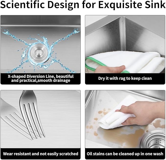 27 Inch Kitchen Sink Drop in Stainless Steel Top Mount Sink with Brushed Finish, Single Bowl Workstation Sink with Basket Strainer and Kitchen Sink Organizer, 26.8"D x 17.7"W x 8.3"H