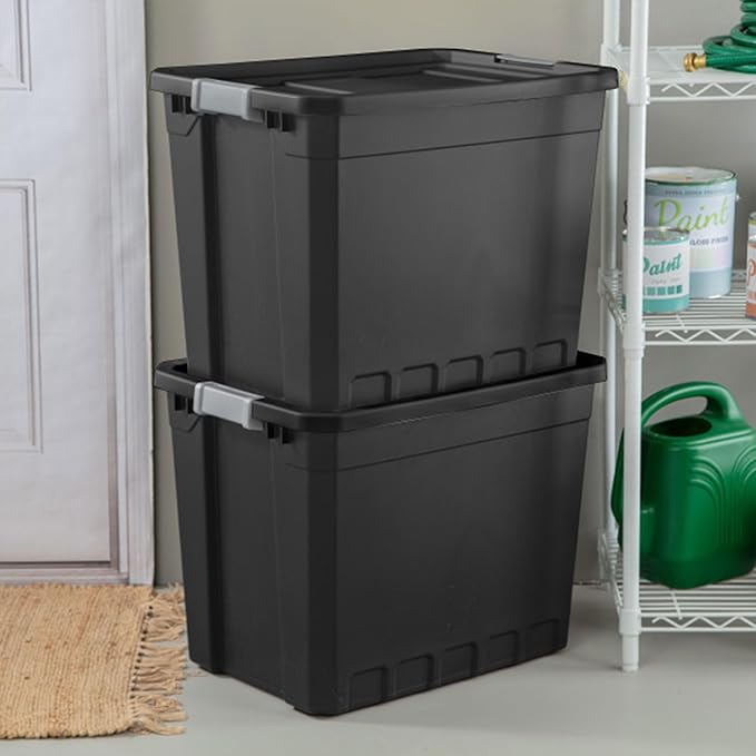 Sterilite 12-Pack Plastic Storage Bins with Lids, Stackable Containers, 27 Gallon, Black