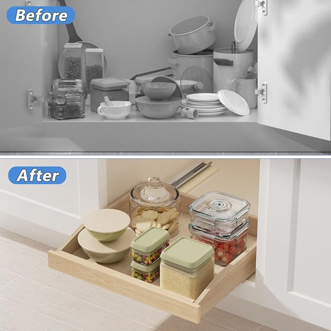 ROOMTEC Pull Out Cabinet Organizer with Soft Close, 22-1/2" W x 21" D, Pull Out Cabinet Drawer for Kitchen cabinets, Pull Out Cabinet Shelf, Finished, Bottom Assembly